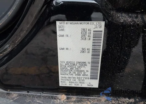 2019 Nissan Altima 2.5 S из США, поврежденный, VIN 1N4BL4BV7KN307709